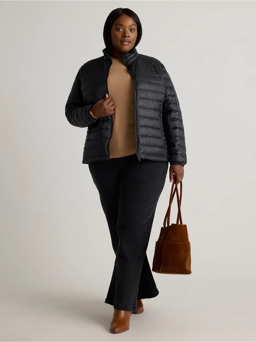 Quince Lightweight Down Packable Puffer Jacket in Black Size 3X 1142